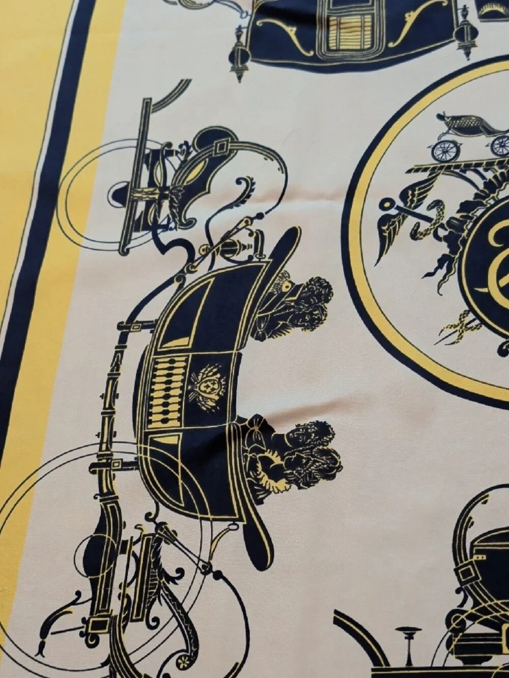 Hermes Yellow and Navy Silk Scarf